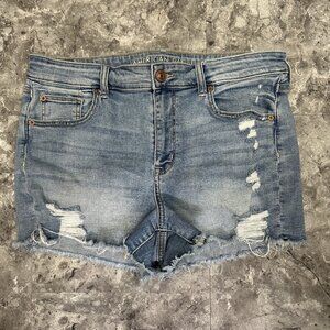 American Eagle Mom Short Distressed Size 16 Super Stretch Blue